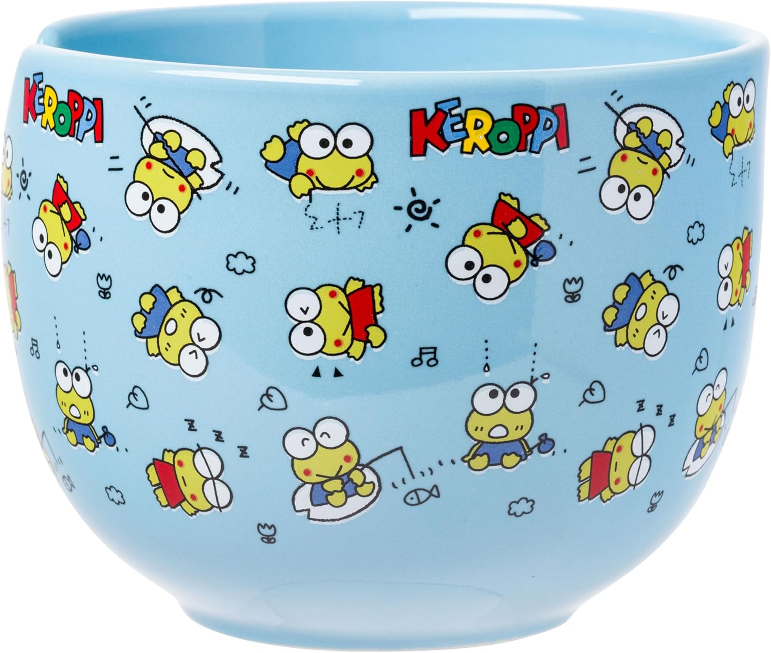 Silver Buffalo Sanrio Hello Kitty and Friends Keroppi Fishing and Doodling Ceramic Ramen Noodle Rice Bowl with Chopsticks, Microwave Safe, 20 Ounces