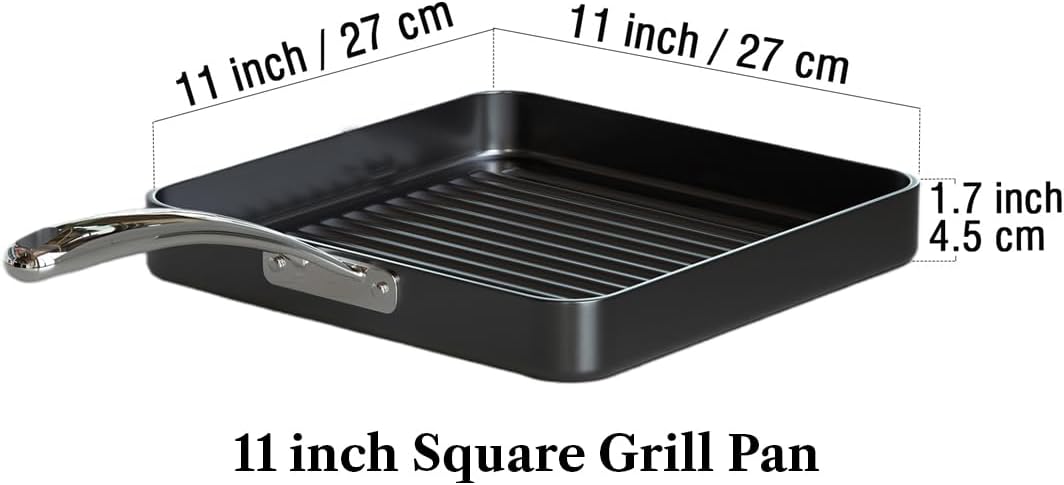 Cooks Standard Nonstick Square Grill Pan 11 x 11-Inch, Hard Anodized Grilling Skillet Pan Cookware for Camping, Home Use