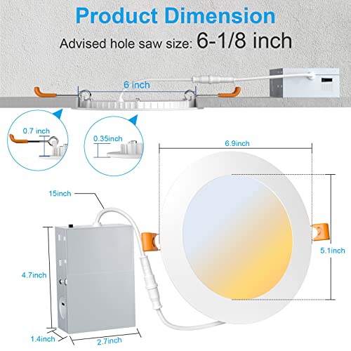 Recessed Lighting 6 Inch 12 Pack LED Ceiling Light Fixture 12W 2700K/3000K/3500K/4000K/5000K Dimmable Can Lights with Junction Box for Home Kitchen Bedroom Livingroom