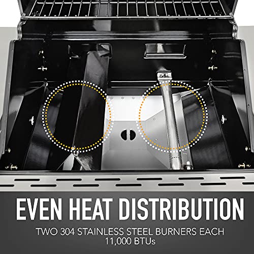 Permasteel 2-Burner Gas Grill, Foldable Side Tables, Grilling Tool Hooks, Propane Gas Barbecue Grill, Black with Copper Accent