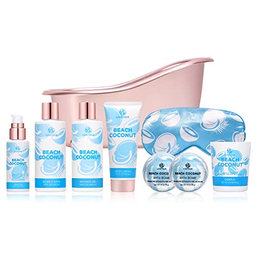 Gift Baskets for Women, Spa Gifts for Women, Spa Luxetique 8 Pcs Gifts for Women, Luxury Bath Sets, Self Care Kit with Bubble Bath, Body Oil, Scented Candle, Birthday Gifts for Her (Lavender)