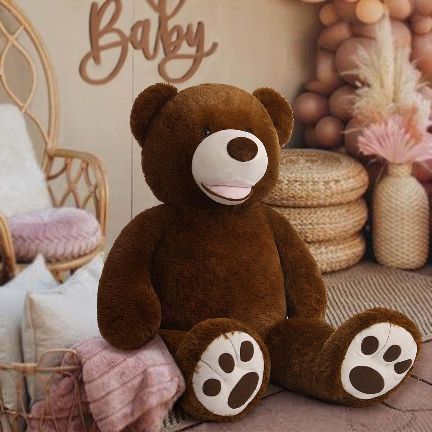 MorisMos Giant Teddy Bear Stuffed Animals, 51 Inch Dark Brown Bear and 39 Inch Pink Bear