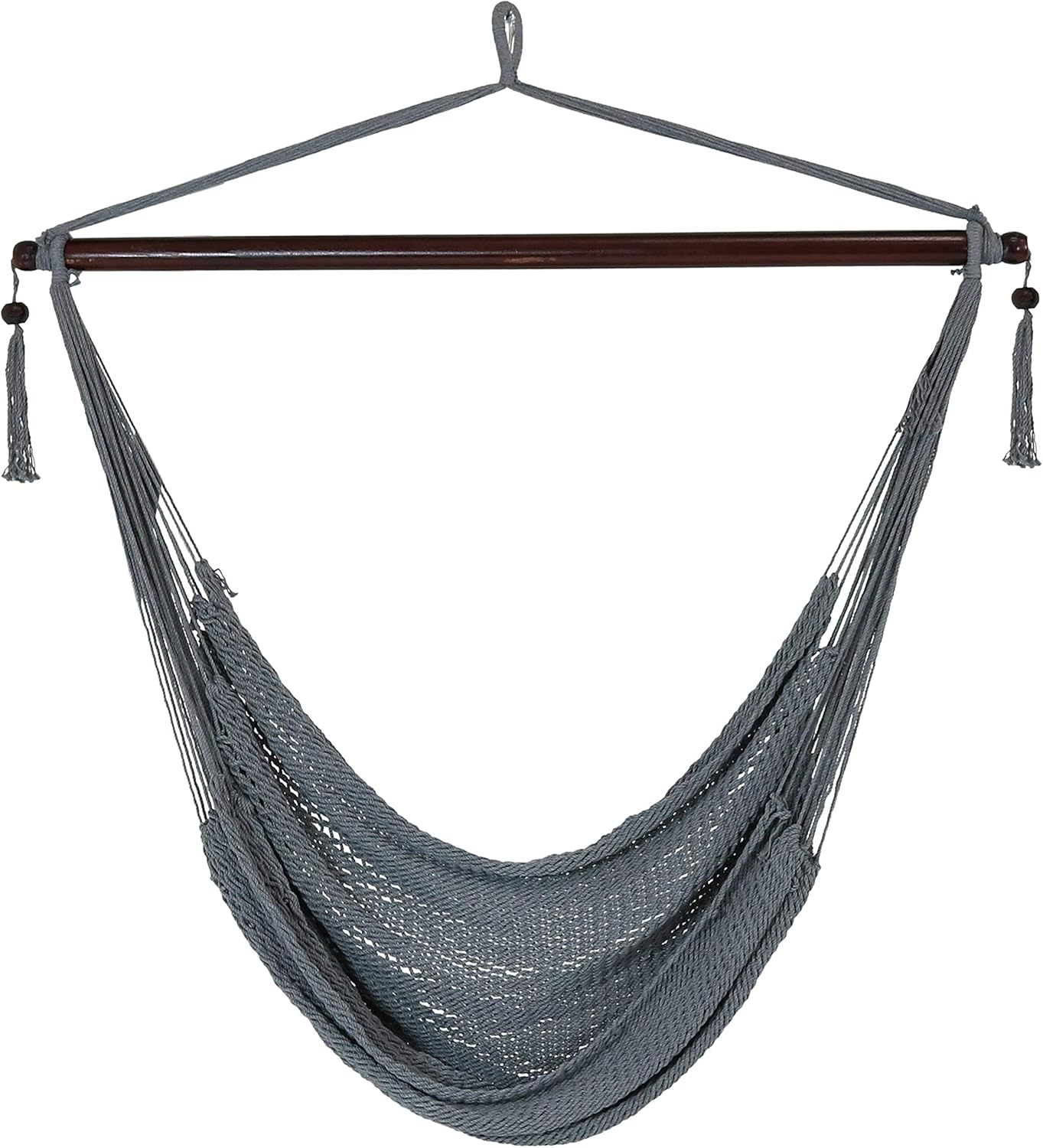 Sunnydaze XL Gray Hanging Polyester Rope Caribbean Hammock Chair and 79- to 93-Inch Tall 330-Pound Weight Capacity Heavy-Duty Hanging Chair Stand Bundle