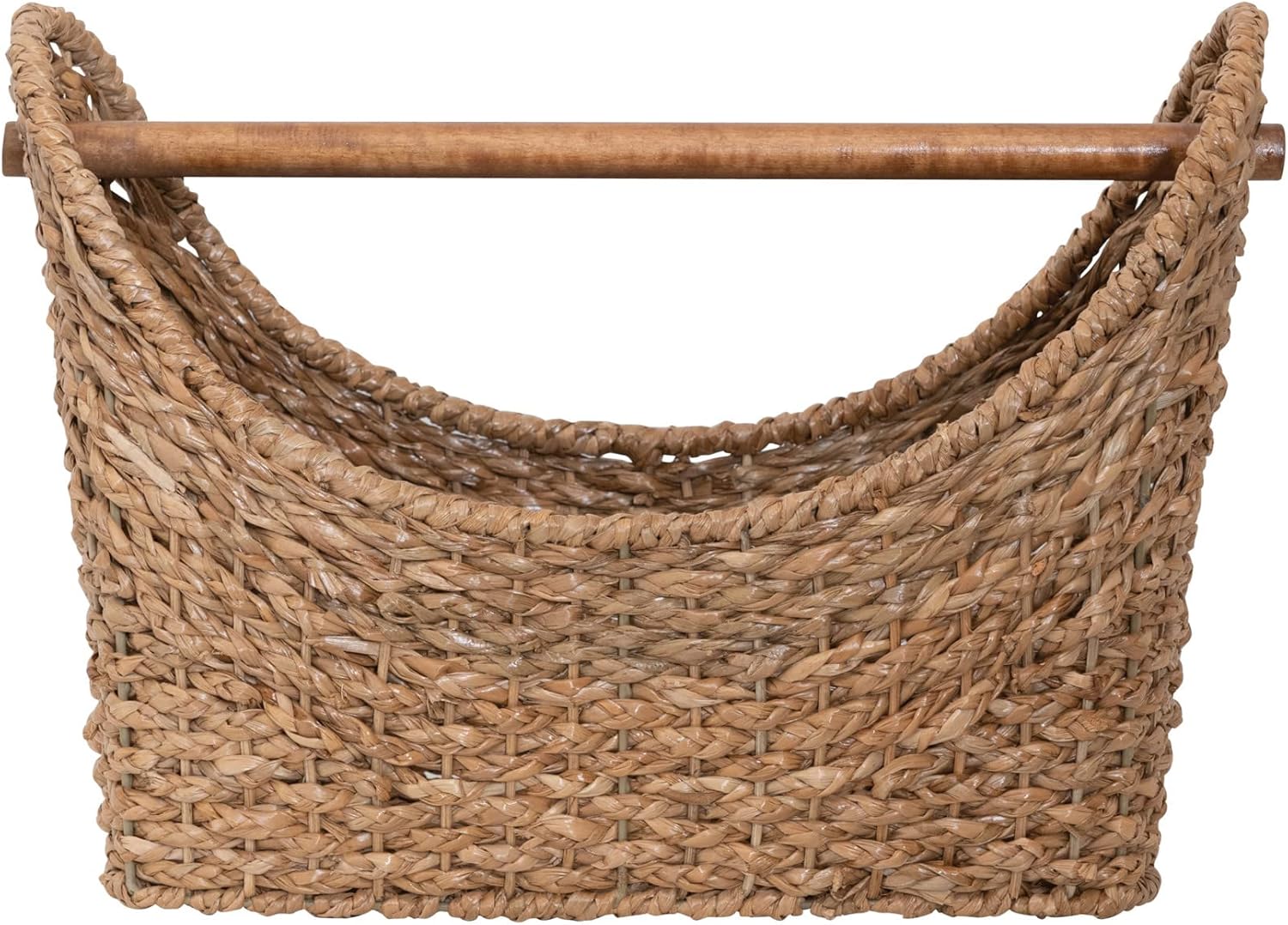 Creative Co-Op Oval Handwoven Bankuan Toilet Paper Basket with Wood Handle, Natural Decorative Storage, 16