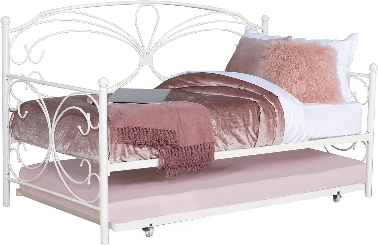 Hillsdale, Anslee Whimsical Scroll Metal Complete Twin Daybed with Trundle, White
