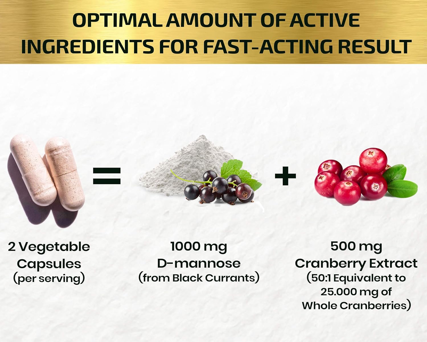 D-Mannose with Cranberry Extract Capsules 1500mg Super Strength Pills – Fast-Acting UTI Urinary Tract – Bladder Health Supplement