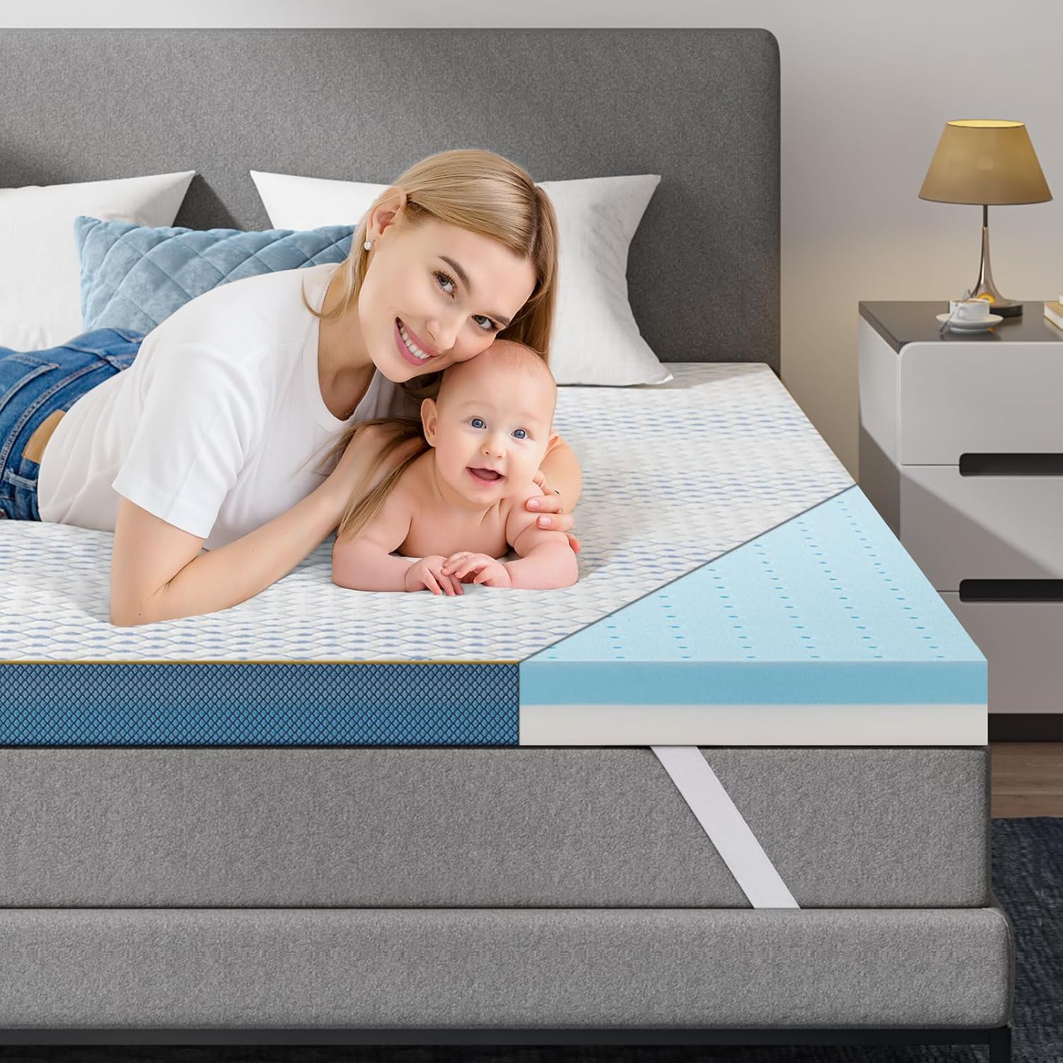 4 Inch Firm Memory Foam Mattress Topper Queen Size, Gel Infused Bed Topper with High Density Extra Firm Foam-Relieve Back Pain with Ultra Comfy Cover