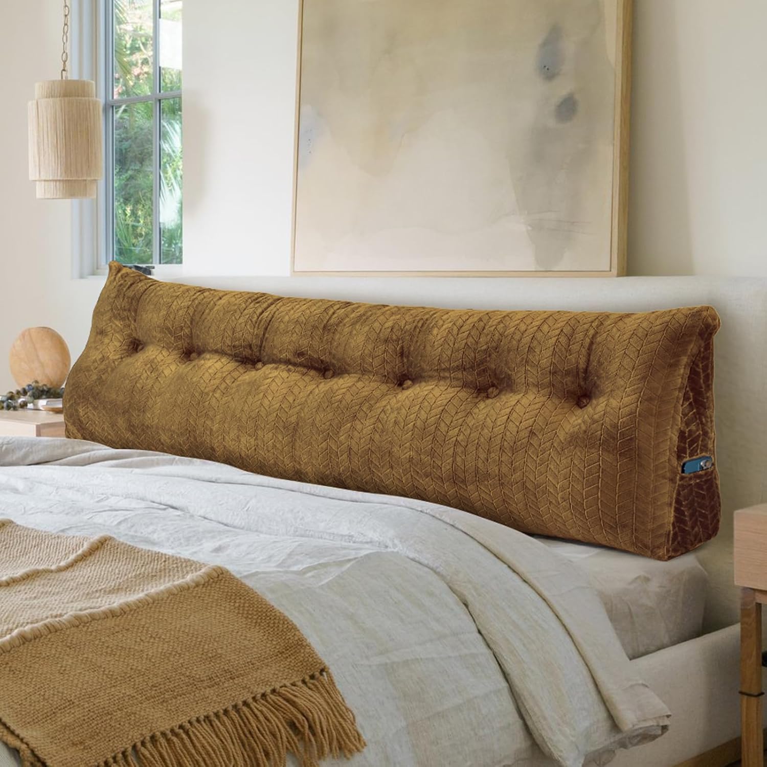 Large Triangular Wedge Headboard Pillow Large Bolster Headboard Back Support Backrest Positioning Reading Pillow for Sitting with Removable Cover