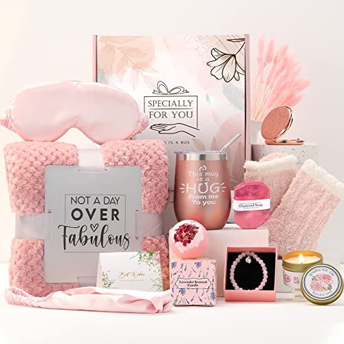 Gifts for Women, Care Package for Women, Get Well Soon Gift Baskets for Women, Birthday Gift Basket for Women, Gift Basket with Tumbler Blanket for Women, Best Friends, Sister, Mom