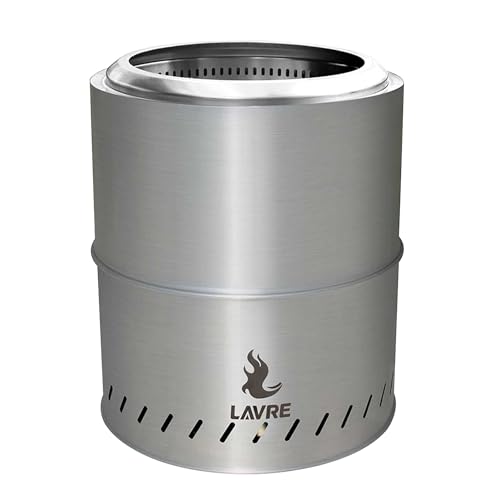 Silver Portable Solo Stove Bonfire with Removable Ash Pan,Firepits with Bottom Vents,19 Inch Smokeless Firepit Outdoor by Wood or Pellet Burning,for Outside Patio and Camping,Stainless Steel