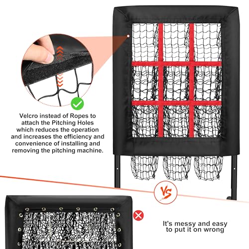 9 Hole Pitching Net Pitching Target Pitchers Net Baseball Trainer with Actual Strike Zone and Pitch Training Ball to Practice Baseball and Softball
