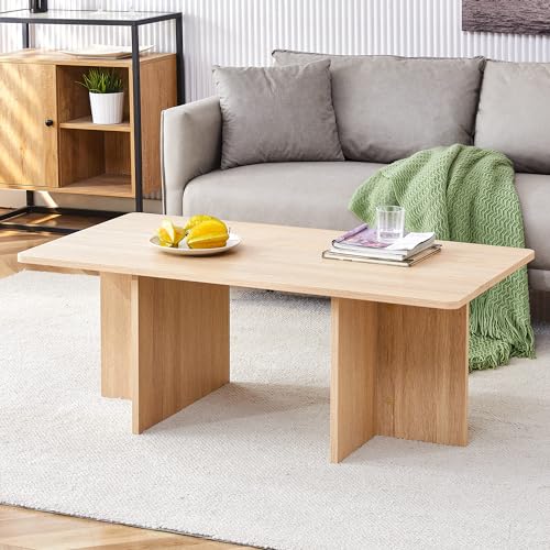 Modern Rectangular MDF Coffee Table with Simple Industrial Design for Living Room, Bedroom, and Study Room - Easy Maintenance,Multi-Purpose Use, Sturdy Construction,Sleek Minimalist Style (White)