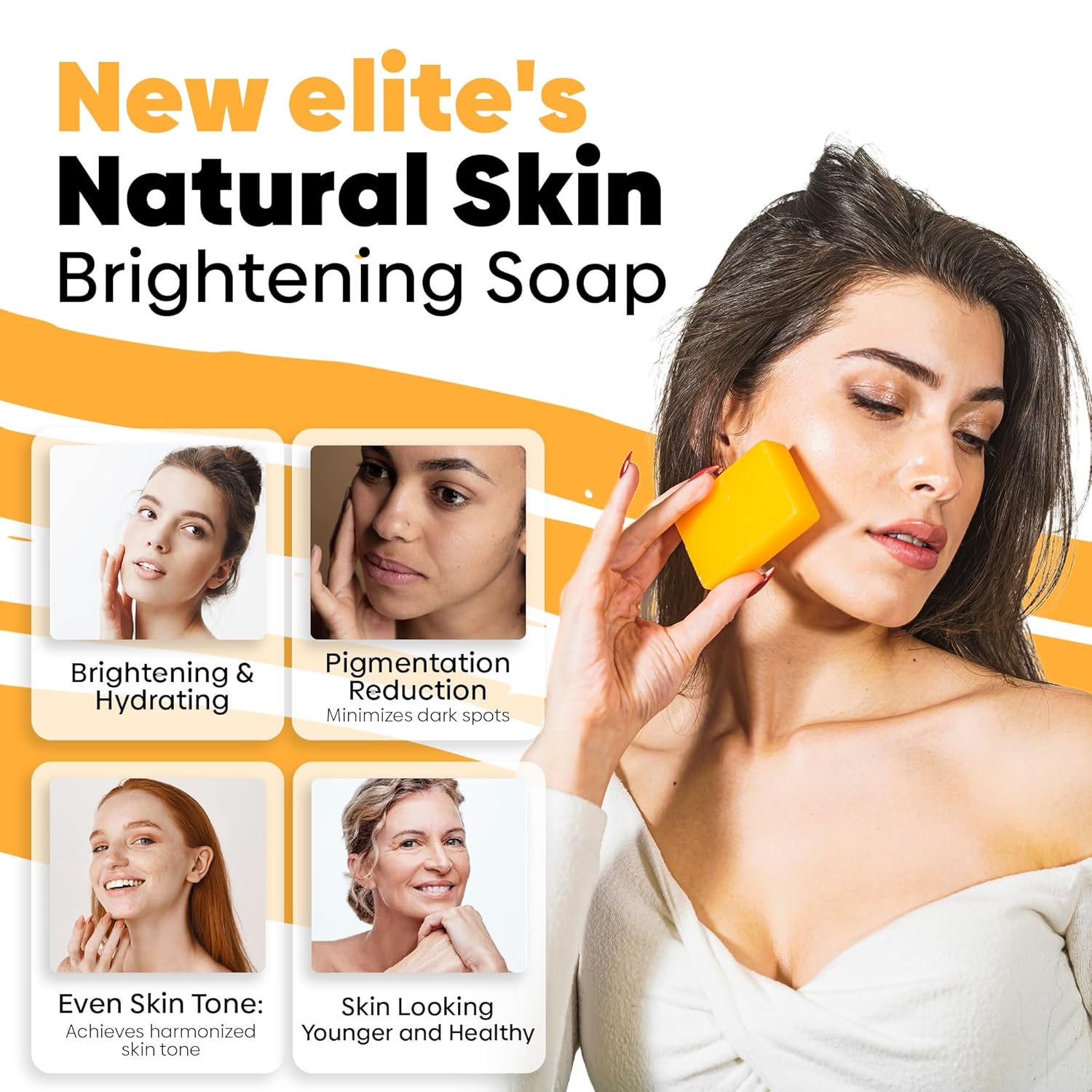 Natural Skin Brightening soap for Hyperpigmentation – Kojic Acid, Turmeric, Collagen, Hyaluronic Acid, Retinol, Vitamin C&E, Shea Butter, Olive Oil. (Pack of 2)