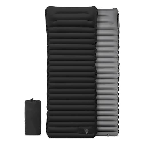 Set of 2 Sleeping Pad for Camping Ultralight Inflatable Sleeping Mat with Built-in Foot Pump And Pillow Lightweight Camping Mattress Pad for Car Camping Backpacking Tent And Hiking , Orange-Grey