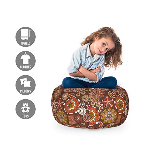 Ambesonne Mandala Storage Toy Bag Chair, Old Fashioned Floral Motifs with Art Design Eastern Ornaments, Stuffed Animal Organizer Washable Bag, Large Size, Multicolor