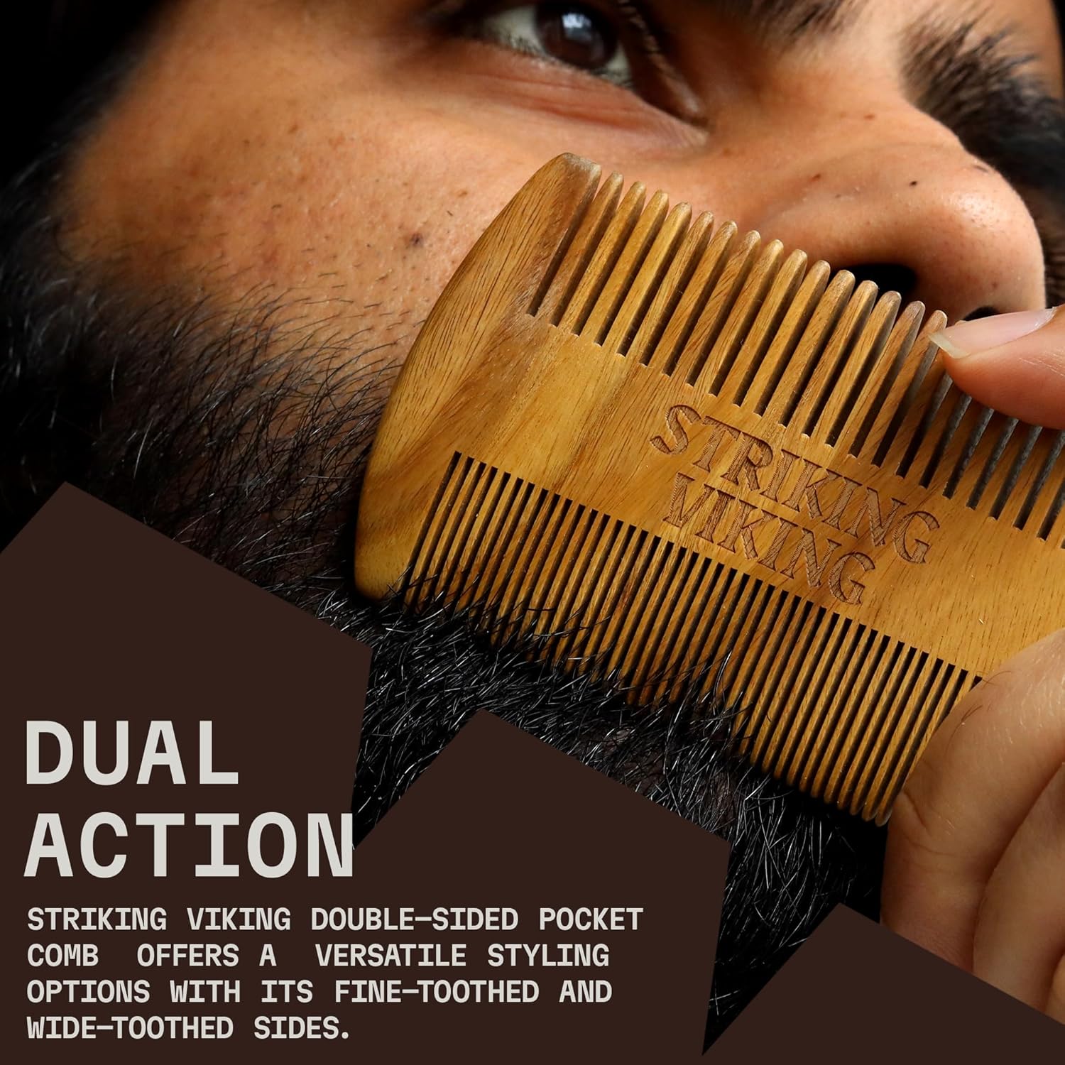 Striking Vikings Sandalwood Beard Comb and Boar Bristle Beard Brush - Designed for Men's Grooming of Beard and Mustache