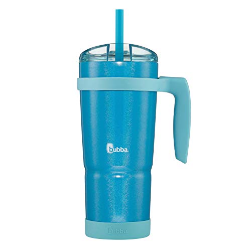 Bubba Brands Vacuum-Insulated Stainless Steel Tumbler with Lid, Straw, Removable Bumper and Handle, 32oz Reusable Iced Coffee or Water Cup, BPA-Free Travel Tumbler, Pink Sorbet Iridescent