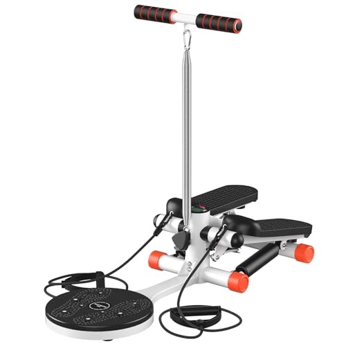 Mini Twist Stepper with Resistance Bands, Stepper Machine with 330LBS Weight Capacity, Mini Stepper with Adjustable Twist Table, LCD Monitor, for Full Body Workout,Smooth and Quiet
