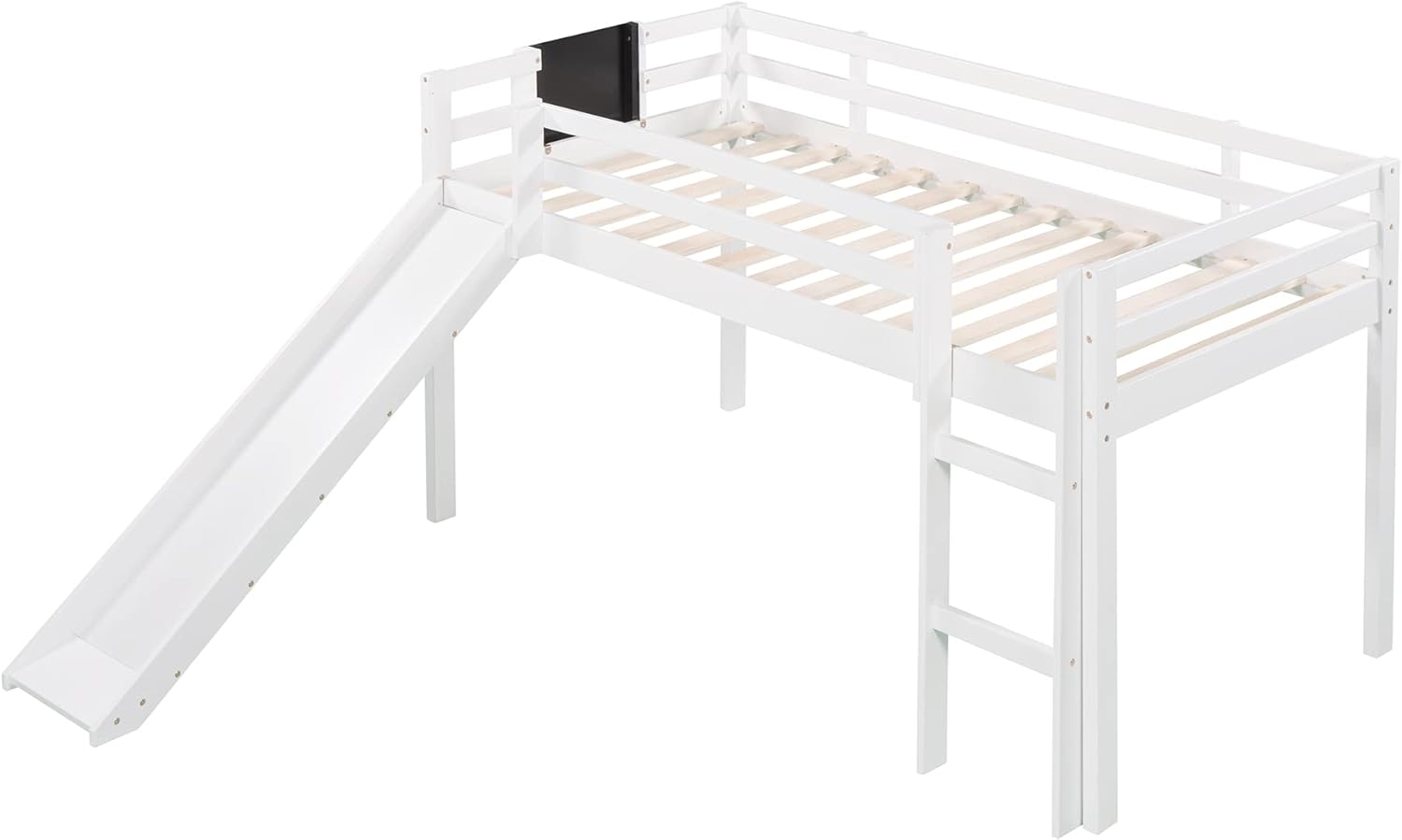 Wonderful White Twin Loft Bed with Slide, Stair and Chalkboard