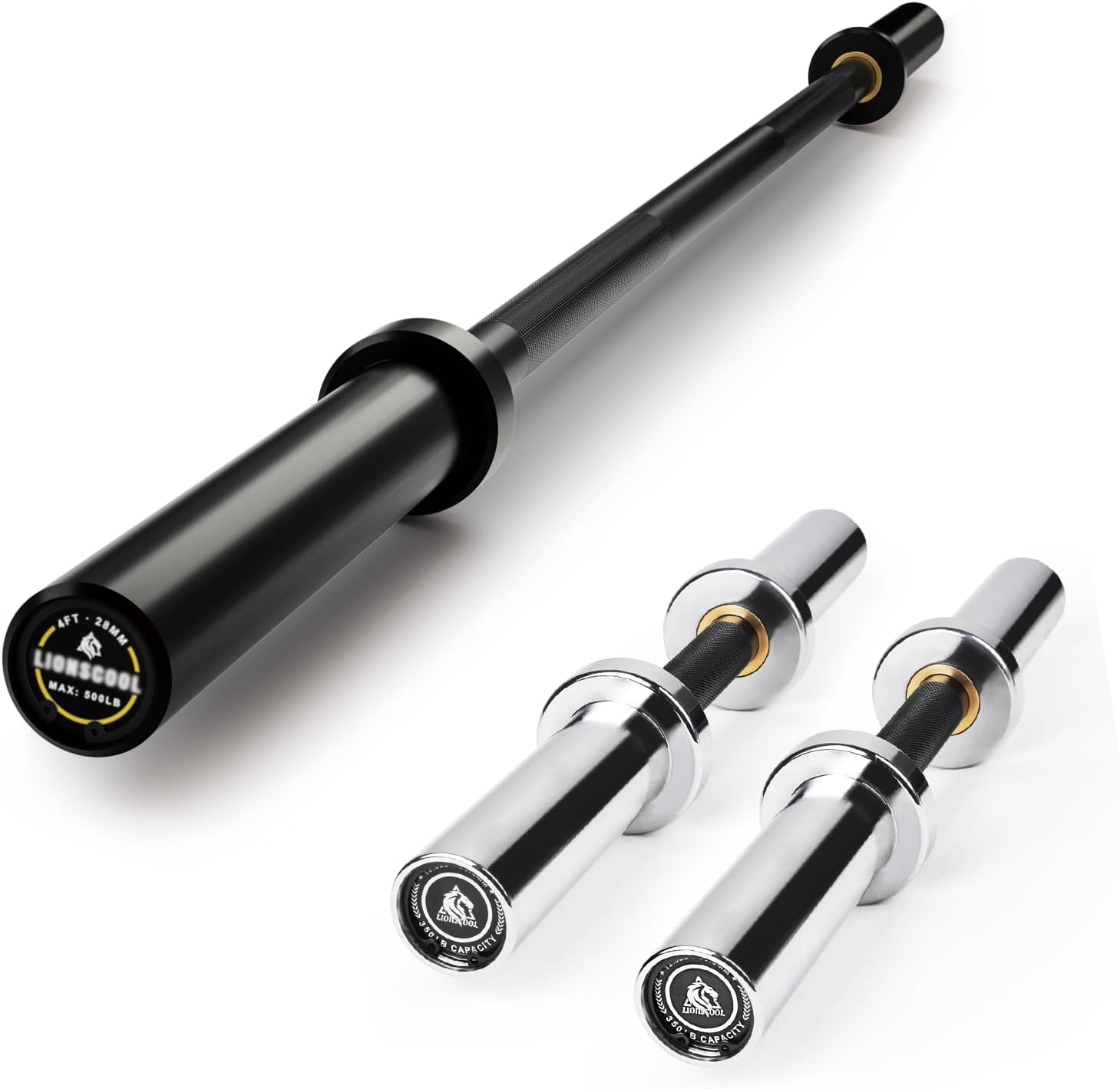 LIONSCOOL Premium 4ft Barbell and 20” Loadable Dumbbells Pairs for Strength Training and Olympic Weightlifting