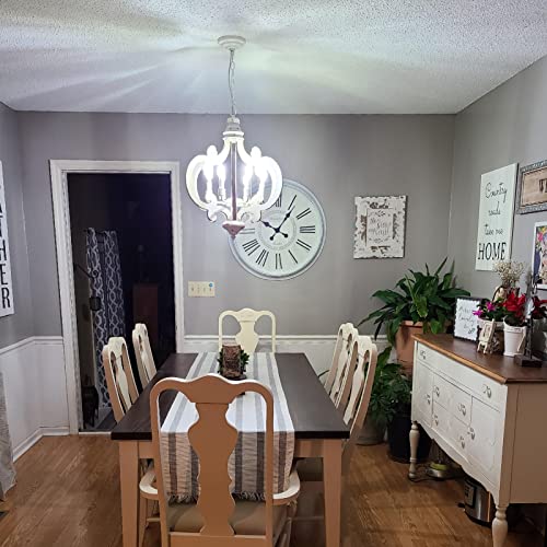 HMVPL 6-Lights Farmhouse Chandeliers for Dining Room,Wooden Dining Room Light Fixtures over Table,Distressed White Chandelier with Candle Sockets for Bedroom Entryway Kitchen Island Living Room(20.1