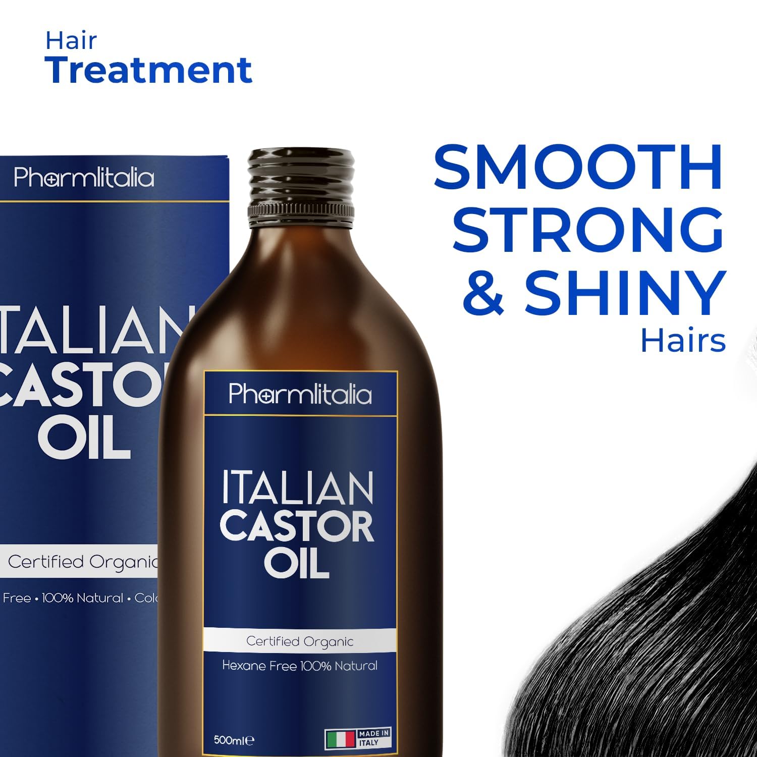 Cold Pressed Organic Castor Oil Hexane Free - 500ml Pure Castor Oil for Hair Growth, Eyelashes, Skin Care and Nails - Promotes Growth, Strengthens & Conditions - 100% Organic Golden Castor Oil