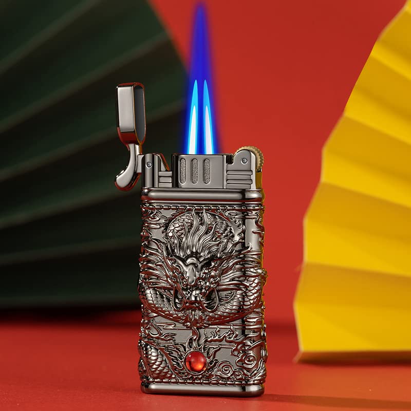 Colored Dragon Lighter Torch Cool,Refillable Windproof Jet Torch Flame Adjustable Lighters,BBQ Candles Camping (Butane Not Included)