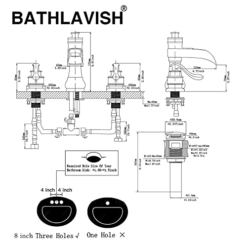 Widespread Bathroom Faucet 3 Hole Brushed Nickel Waterfall with Pop up Drain Assembly 2 Handle Sink Vanity Overflow Commercial Supply Line