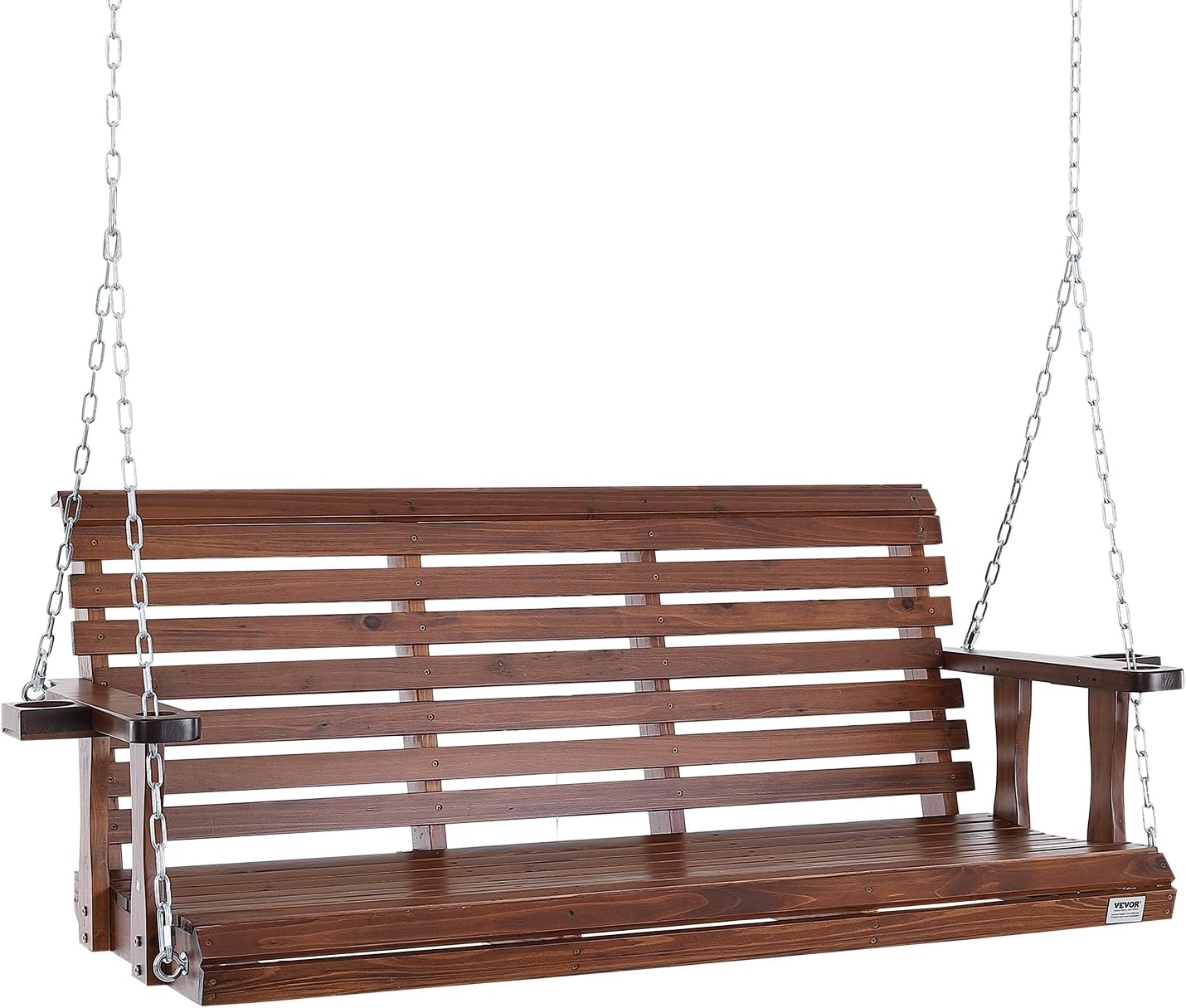 VEVOR Wooden Porch Swing 5.5 ft, Patio Bench Swing for Courtyard & Garden, Upgraded 880 lbs Strong Load Capacity, Heavy Duty Swing Chair Bench with Hanging Chains for Outdoors, Brown