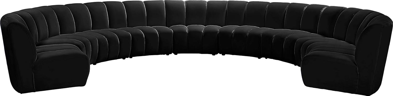Meridian Furniture Infinity Collection Modern | Contemporary Modular Sectional with Luxurious Deep Channel Tufting, 9 Piece, Black