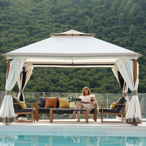 Grand Patio 10x13 FT Outdoor Double Quick Assembly Detachable Vent Soft Top Gazebo with Mosquito Netting and Curtains, 130 Sq Ft of Shade for Backyard and Garden, Beige