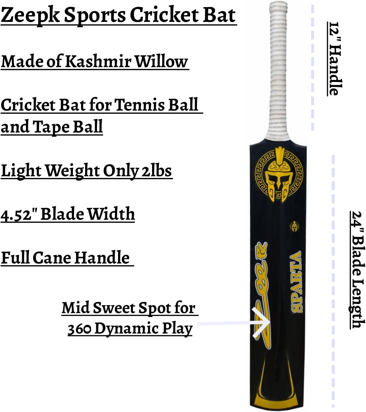 Cricket Bat Zeepk Tennis Tape Ball Full Size 4.5