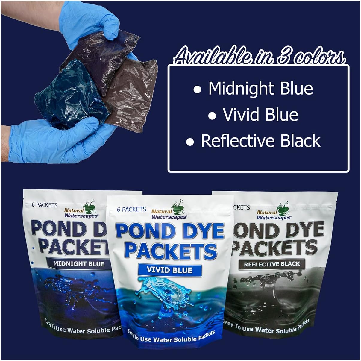 Vivid Blue Pond Dye Packets - 6 Water Soluble Packs of Lake Dye Treatment
