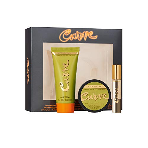 Curve Men's Cologne Gift Set, 3 Pieces Include 4.2 Fl Oz Cologne, Hair and Body Wash, and Face Balm