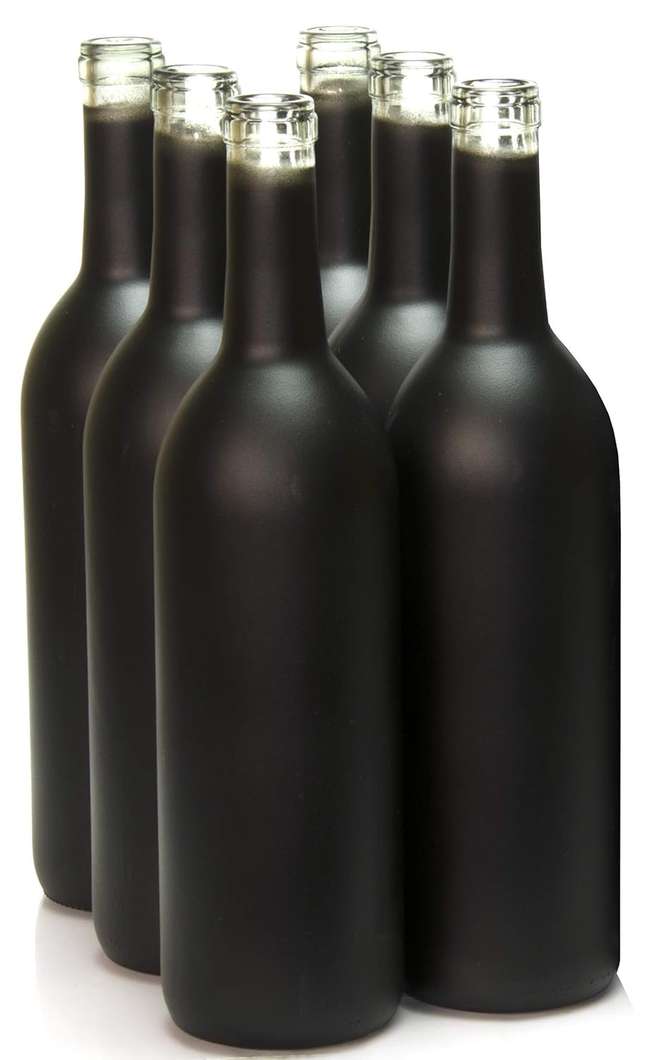 North Mountain Supply - W5BK-6PK 750ml Glass Bordeaux Wine Bottle Flat-Bottomed Cork Finish - Case of 6 (Black Frosted)
