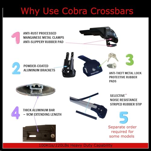 ROKIOTOEX Cobra Roof Rack Crossbars Fit for 2021-2024 Ki-a Seltos Nightfall Edition Raised Side Rails, Cross Bars for Rooftop Cargo Box Luggage, Ski Board, Bike Carrier – Silver CJ3025