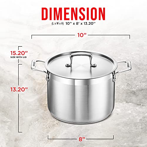 Stockpot – 24 Quart – Brushed Stainless Steel – Heavy Duty Induction Pot with Lid and Riveted Handles – For Soup, Seafood, Stock, Canning and for Catering for Large Groups and Events by BAKKEN