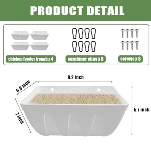 Hanging Chicken Feeder, Fence Feeder Trough with Clips for Sheep Deer Poultry Duck Livestock Feeding Container Goats Supplies Feeders Waterer Bucket 4 Pack