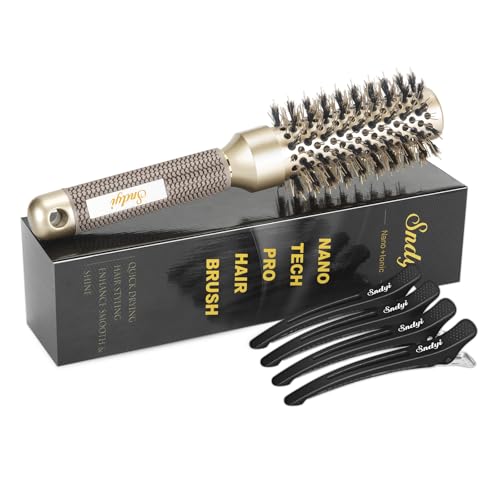 Round Brush for Blow Drying, Nano Thermal Ceramic & Ionic Tech Hair Brush with Boar Bristles, Professional Barrel Brush for Styling,Curling and Straightening by Sndyi (3.3 Inch, 2.1 Inch)