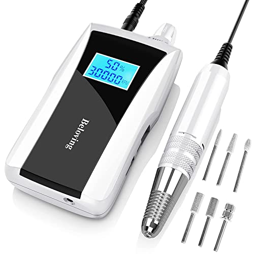 Portable Nail Drill Machine,30000RPM Rechargeable Electric Nail File Professional with Speed Display,Sanding Bands and Bits,Efile for Acrylic Dip Gel Nails Manicure Pedicure Home Salon Use