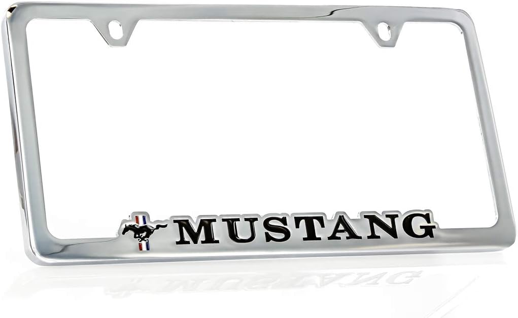 Ford Mustang Chrome contoured Plated Zinc Metal License Plate Frame Holder bottom engraved 2 Hole