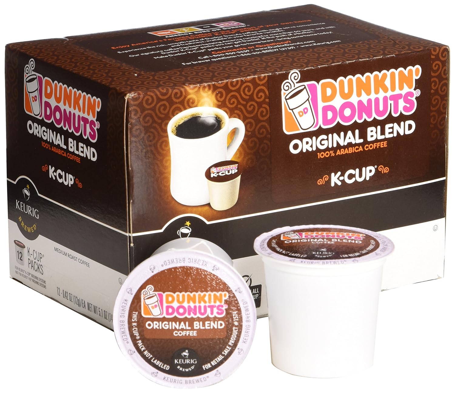 Dunkin' Donuts Original Blend Medium Roast Coffee, 12 K Cups for Keurig Makers