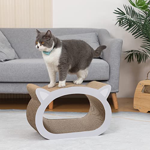 COZIWOW Fashion Durable 18.5Inch Indoor Cat Scratcher Outdoor, Cat Scratching Board Lounge Toys Made from Corrugated Cardboard Cat Scratch Pad for Cats and Kittens, Cat Scratch Toy(Kitten's Head)