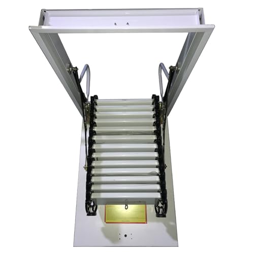 TECHTONGDA Attic Ladder 13 Steps Attic Stairs Pull Down Attic Loft Stair Telescoping Attic Access Ladder Ceiling Mounted Folding Ladder Attic Steps, 31.5 x 35.4 Inch, 10.5 ft Height, 660lb Capacity