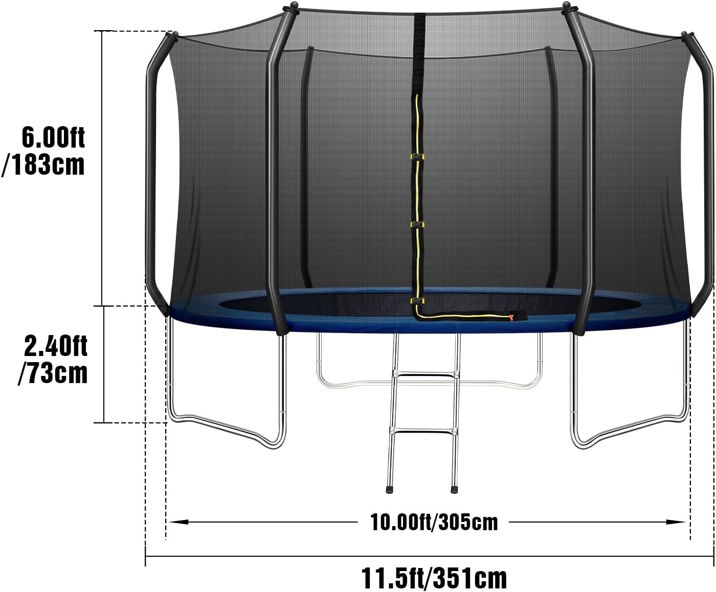 10FT Trampoline with Enclosure Net,Heavy Duty Trampoline with Jumping Mat and Spring Cover Padding,All Weather Outdoor Large Recreational Trampoline with Ladder,10x10x8.4ft