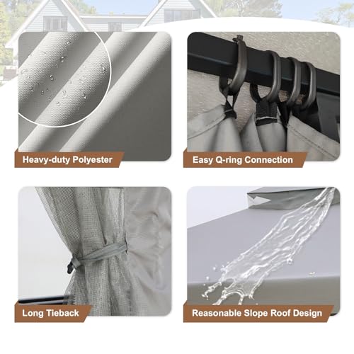 COOS BAY 10x10 Outdoor Patio Gazebo with Mosquito Netting and Corner Shelves, Two-Tier Soft Top Canopy for Backyard, Lawn, Deck and Garden, Gray