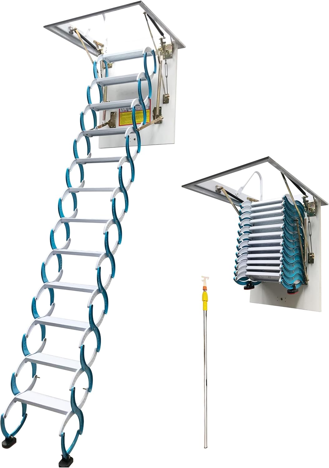 TECHTONGDA Attic Ceiling Ladder Pull Down Attic Stairs Blue Folding Loft Ladder Stairs 9.8ft Hight Ceiling Mounted Carbon Steel Attic Access Ladder Opening Size 27.5 x 47.2 Inch Folding Ladder