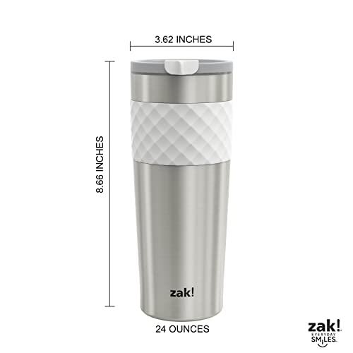 Zak Designs Aberdeen Vacuum Insulated 18/8 Stainless Steel Travel Tumbler with Leak-Proof Click Lid and Silicone Wrap, Fits in Car Cup Holders (Non-BPA, 24 oz, White)