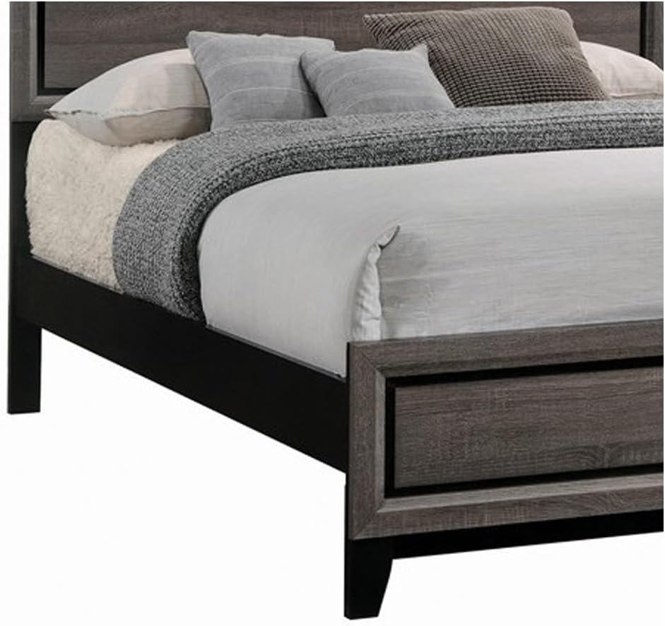 Benjara Transitional Queen Bed with Plank Panel Headboard and Low Footboard, Gray