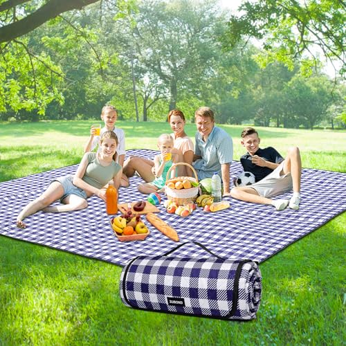 Picnic Blankets Outdoor Blanket, 80''x80'' Extra Large Beach Blanket Waterproof Sandproof Foldable & Machine Washable, Vintage Gingham Grass Lawn Park Blanket for Family Camping Party Music Festival